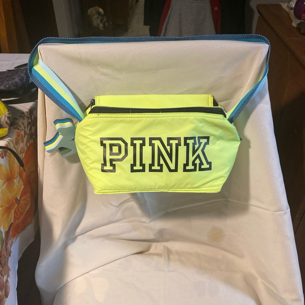 PINK Victoria's Secret Black and Neon Yellow Bag
